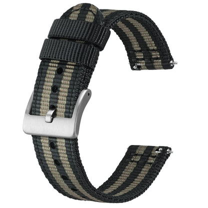 HOTBISONSTRAP Men’s Nylon Watch Bands, Two-Piece Military Watch Straps, Quick Release, Brushed Buckle, Band Width 18mm 19mm 20mm 22mm
