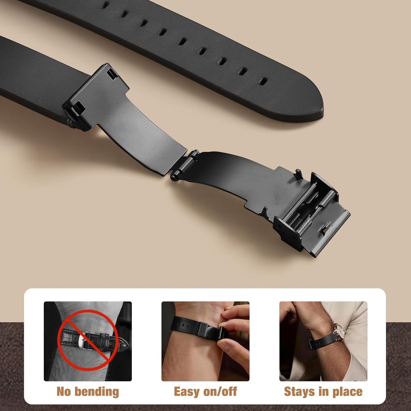 HOTRitche Quick Release Leather Watch Bands for Men Women, Leather Watch Straps with Butterfly Clasp, 18mm 20mm 22mm Watch Band, Black, Brown, Coffee