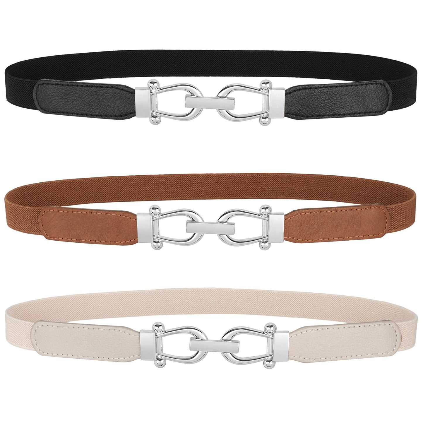 HOTJASGOOD Women Skinny Elastic Belt for Dresses,Thin Retro Stretch Waist Belt with Golden Buckle