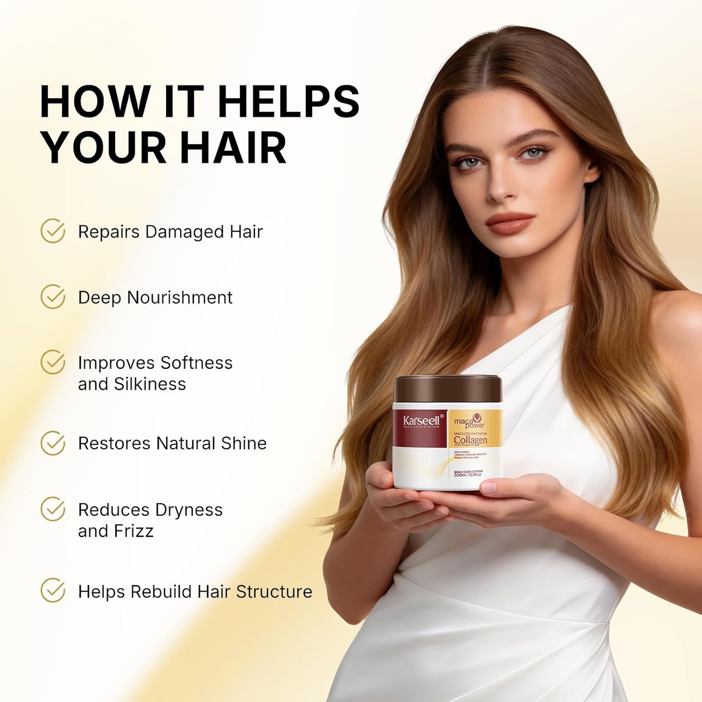 HOTKarseell Collagen Hair Treatment Deep Repair Conditioning Argan Oil Collagen Hair Mask Essence for Dry Damaged Hair All Hair Types 16.90 oz 500ml
