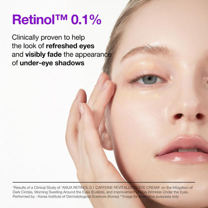 HOTAnua Retinol 0.1 Caffeine Revitalizing Eye Cream, Lightweight Formula for Dark Circles & Puffiness, Hydrating for Sensitive Skin, Korean Skincare,1.05 fl oz