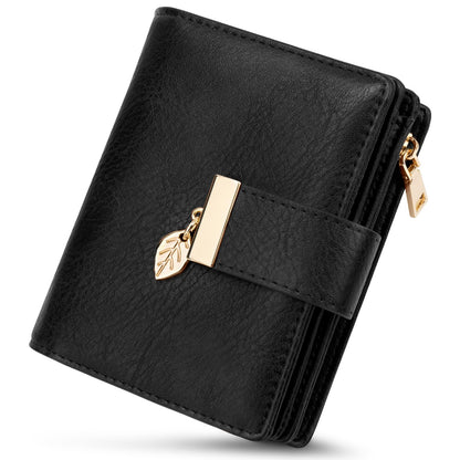 HOTHUANLANG Small Wallets for Women Rfid Blocking Leather Bifold Credit Card Holder Ladies Wallet Zipper Pocket with ID Window