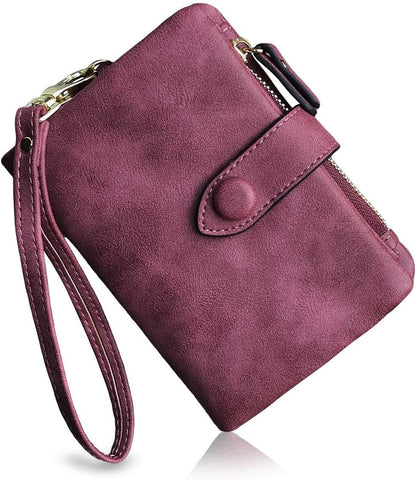 HOTPofeeXIO Womens Small Bifold Leather Wallets RFID Ladies Wristlet with Card Slots id Window Zipper Coin Purse | Small