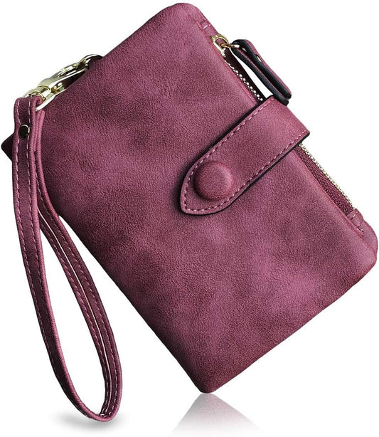 HOTPofeeXIO Womens Small Bifold Leather Wallets RFID Ladies Wristlet with Card Slots id Window Zipper Coin Purse | Small