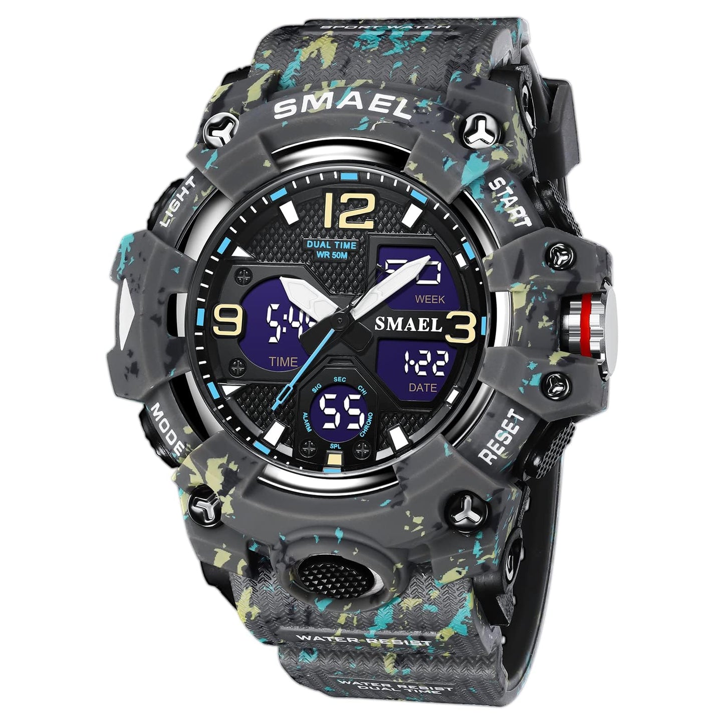 HOTGosasa Men's Large Face Outdoor Sports Watches Military S-Shock Watch Waterproof, Backlight, Alarm, Stopwatch Features - Rugged Wristwatch for Training, Hiking, and Adventure