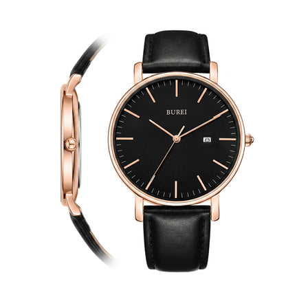 HOTBUREI Ultra Thin Minimalist Men Watch, All Black Stainless Steel Mesh Band,Analog Waterproof Casual Business Wristwatch, Gift for Father