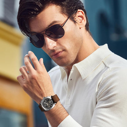 HOTBENYAR Men's Mechanical Automatic Watch | Leather Strap | Gold Movement | 45mm Skeleton Dial | Water Resistant and Scratch Resistant Stylish Gift