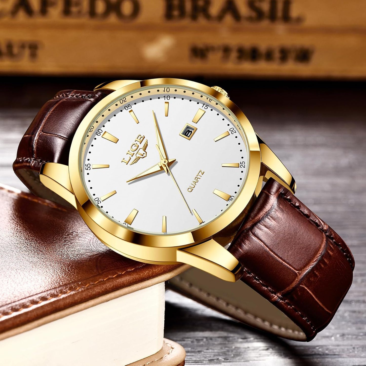 HOTLIGE Watches for Men Waterproof Analog Dress Vintage Chronograph Analog Casual Leather Stainless Steel Unique Quartz Movement Retro Luminous Elegant Men's Wrist Watch Date Display