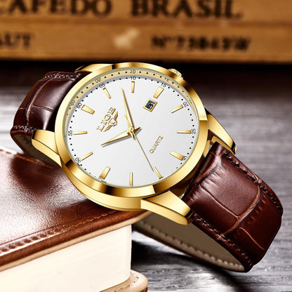 HOTLIGE Watches for Men Waterproof Analog Dress Vintage Chronograph Analog Casual Leather Stainless Steel Unique Quartz Movement Retro Luminous Elegant Men's Wrist Watch Date Display