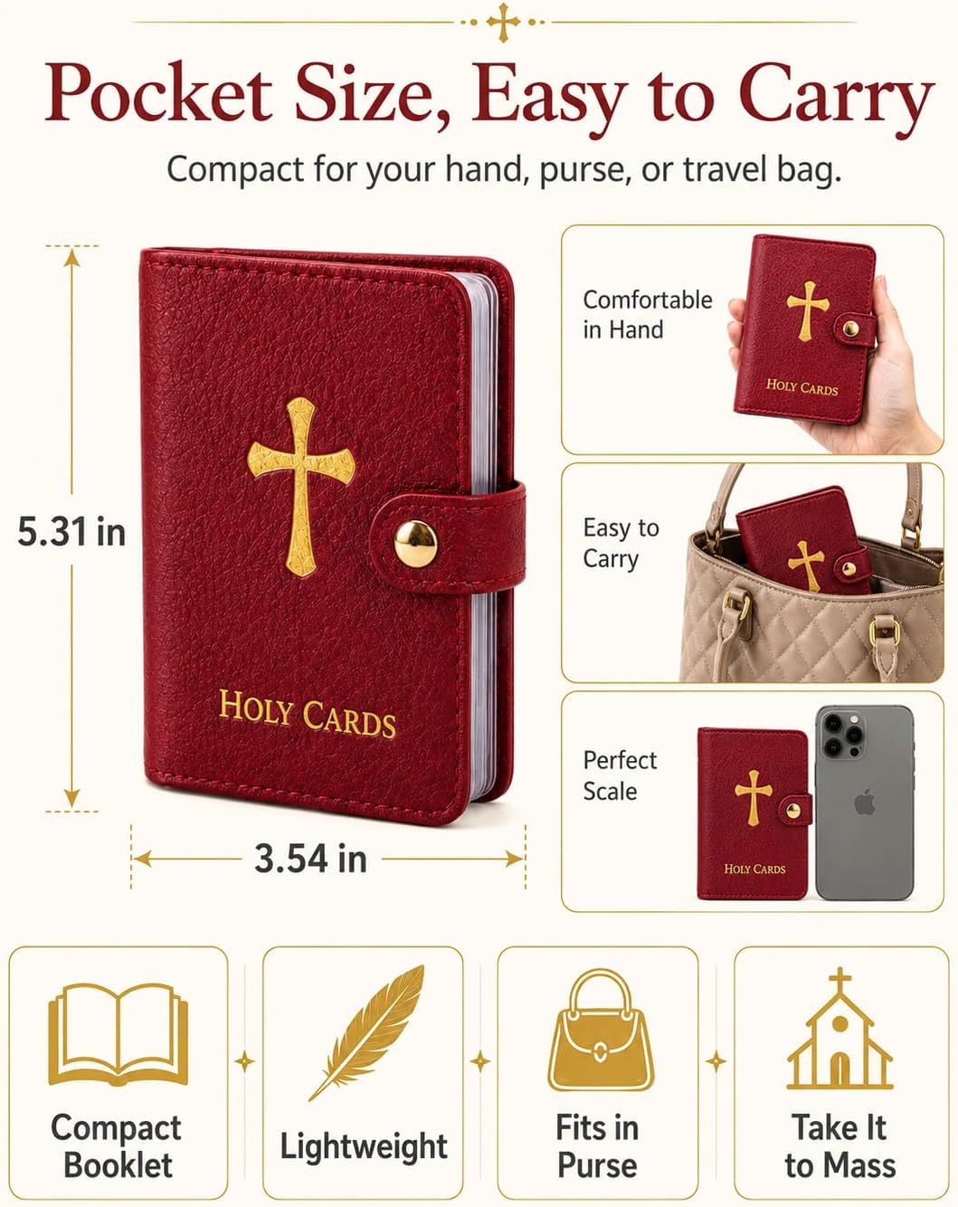 HOT6PCS Prayer Card Holder Holy Book Athletes Catholic Bible Cases for Woman Id Organizer Carrying Rosary Pocket Genuine Faux Leather Men with 50 Sleeves Laminated Saint Album Religious