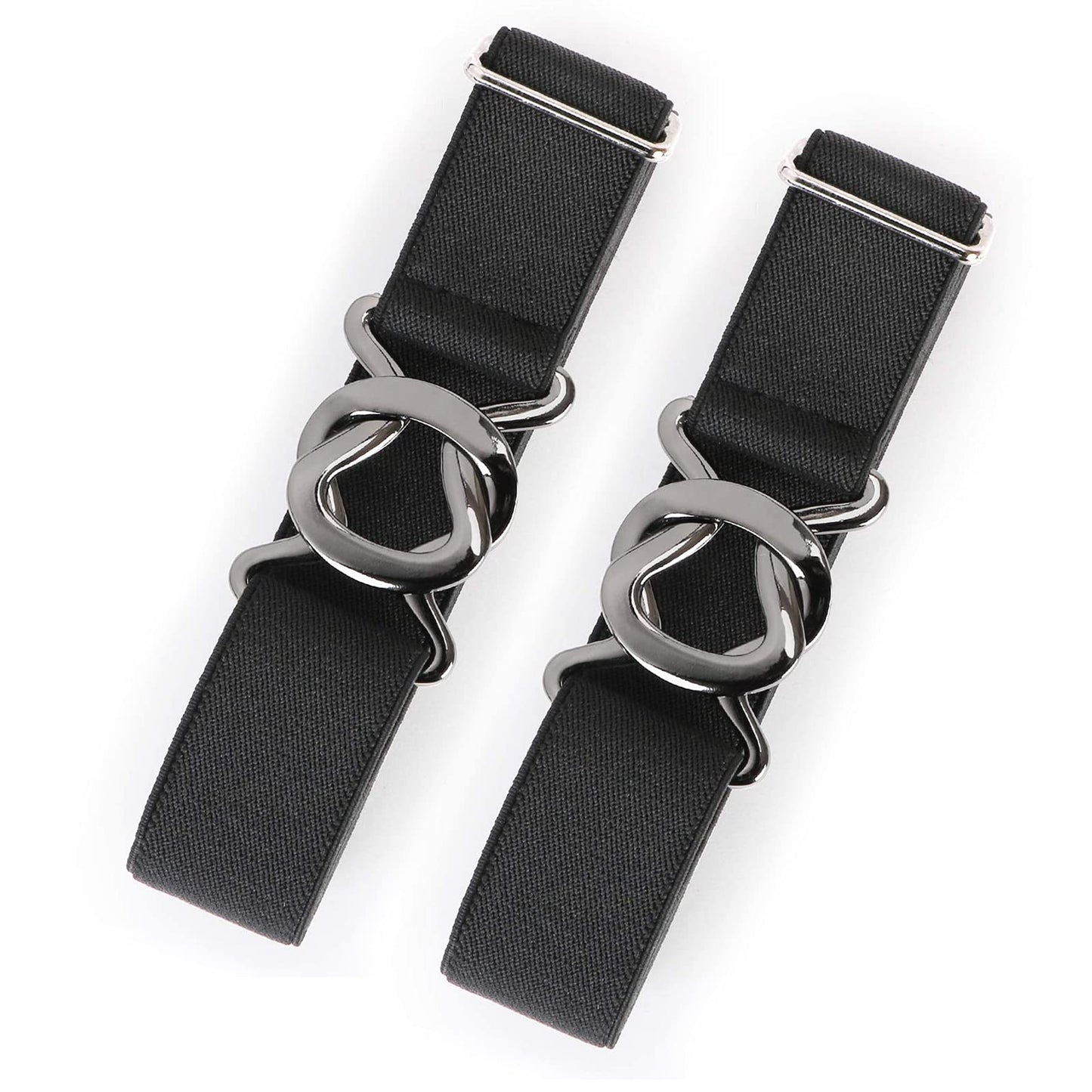 HOTJASGOOD Women No Show Stretch Belt 2 Pack Adjustable Elastic Web Belt with Flat Buckle for Jeans Pants Casual Belts