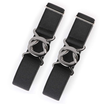 HOTJASGOOD Women No Show Stretch Belt 2 Pack Adjustable Elastic Web Belt with Flat Buckle for Jeans Pants Casual Belts