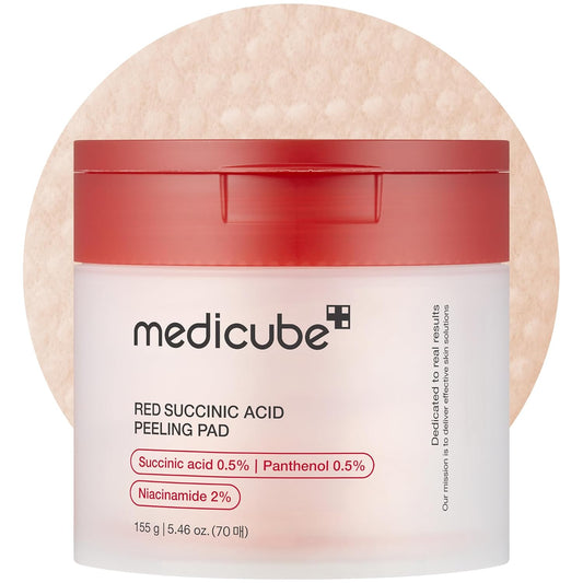 HOTmedicube Toner Pads Red Succinic Acid Panthenol Facial Peeling Pad | Exfoliating Toner Pad for Breakout-Prone Skin | Niacinamide, AHA, BHA, and Soothing Panthenol - Non-Comedogenic, 70 Pads (1 Pack)