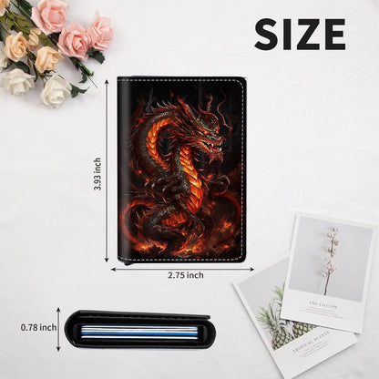 HOTAluminum Auto Pop Up Wallet Case Credit Card Holder For Women Men Girl, Leather Card Case Front Pocket Trifold Wallet with RFID Blocking Banknote Slot Slim Wallet Women, The Mighty Fire Dragon