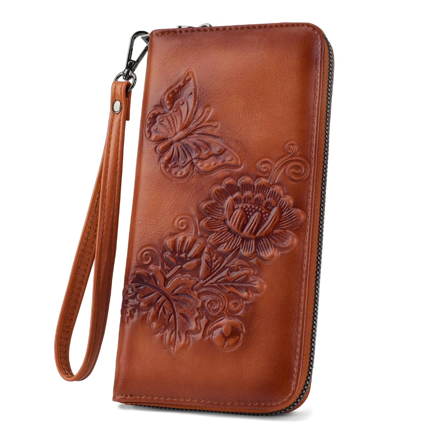 HOTWomens Wallet Rfid Embossed Vegan Leather Multi Card Slots Wallets Large Capacity Wristlet Travel Purse for Women