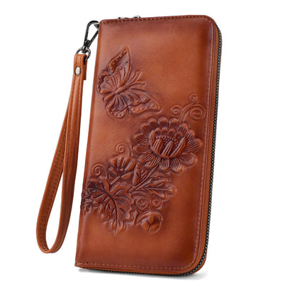 HOTWomens Wallet Rfid Embossed Vegan Leather Multi Card Slots Wallets Large Capacity Wristlet Travel Purse for Women