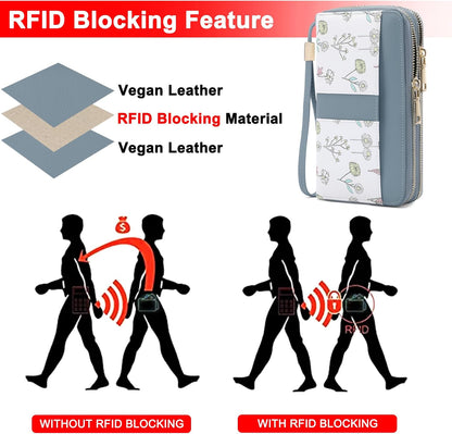 HOTSENDEFN Wallets for Women Double Zip Pocket RFID Blocking Vegan Leather Card Holder Ladies Large Capacity Wristlet Clutch