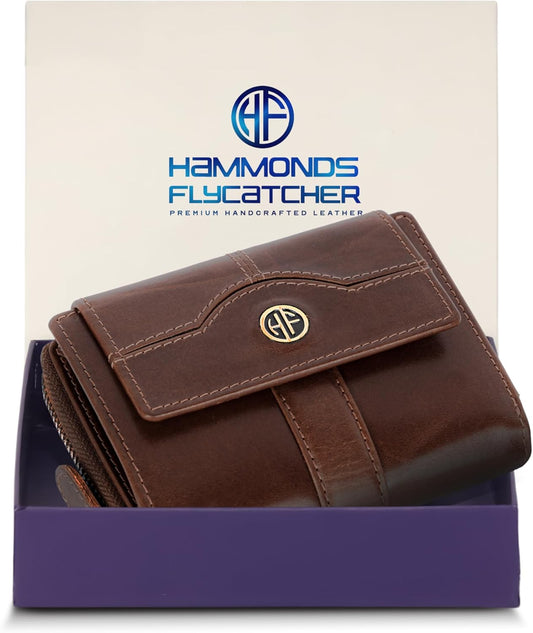 HOTHAMMONDS FLYCATCHER Wallet for Women - Genuine Leather Ladies Wallet - 14 Card Slots - RFID Protection - 3 ID Card Slots -RFID Wallet women -Daily Use, Women Money Purse - Blazing Brown