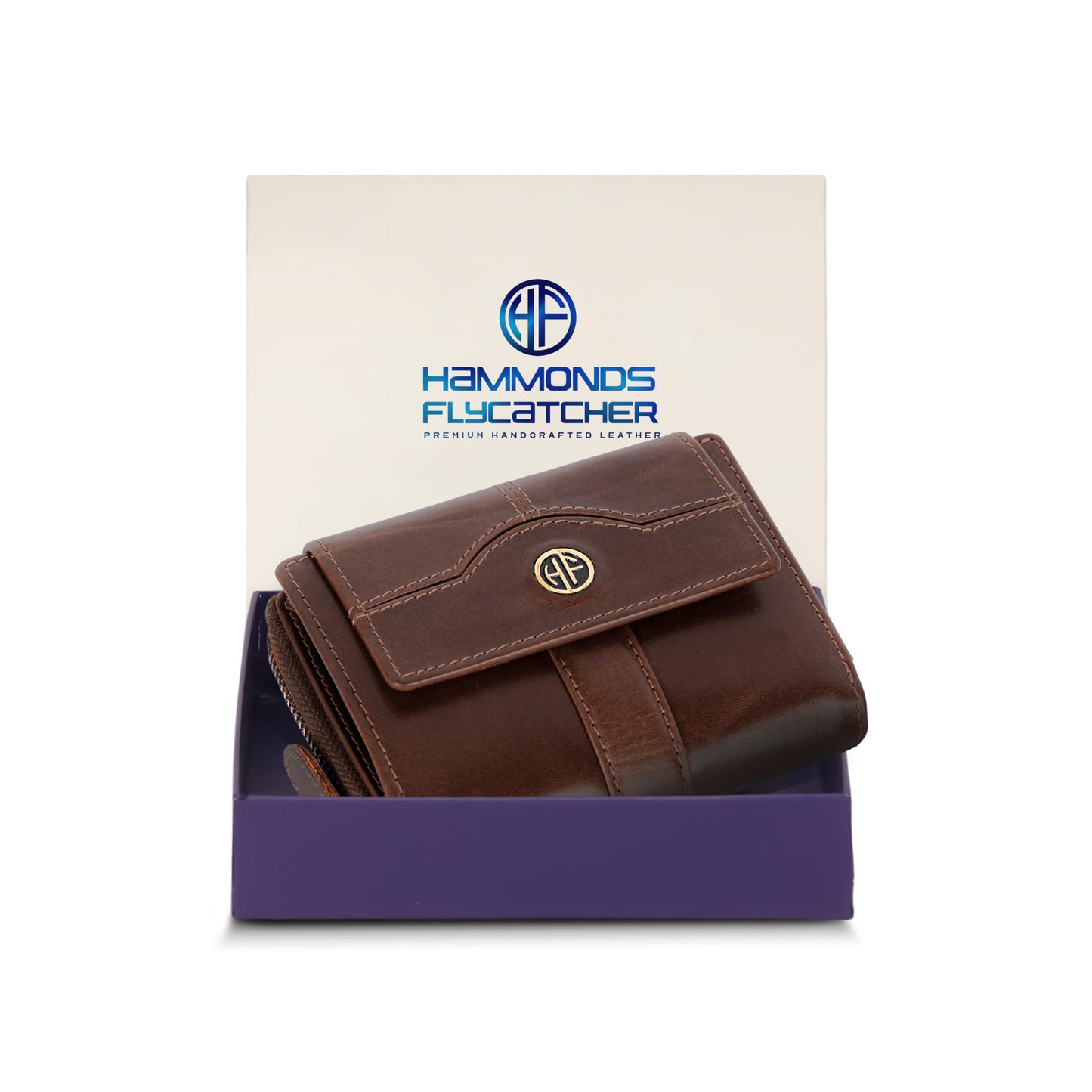 HOTHAMMONDS FLYCATCHER Wallet for Women - Genuine Leather Ladies Wallet - 14 Card Slots - RFID Protection - 3 ID Card Slots -RFID Wallet women -Daily Use, Women Money Purse - Blazing Brown
