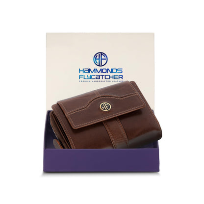 HOTHAMMONDS FLYCATCHER Wallet for Women - Genuine Leather Ladies Wallet - 14 Card Slots - RFID Protection - 3 ID Card Slots -RFID Wallet women -Daily Use, Women Money Purse - Blazing Brown