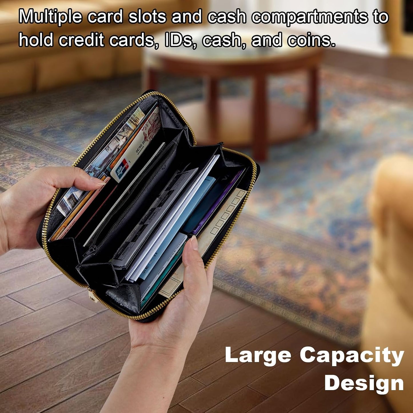 HOTCute Wallets for Women Girls, Large Capacity PU Leather RFID Blocking Clutch Purse with Wristlet