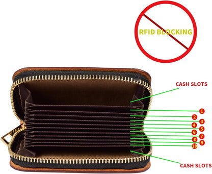 HOTSmall Credit Card Holder RFID Blocking Wallet Women Handmade Floral Carved Leather Zipper Around Security Western Wallets for Women tarjeteros monederos de mujer