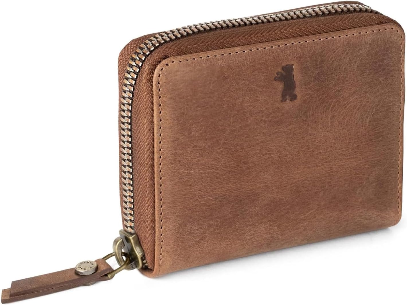 HOTBERLINER BAGS Genuine Leather Small Wallet Women Palermo, Gift Box – Brown | Soft Leather Trifold Zip Wallet, Fits Purses & Crossbody Bags, 8 Card Slots, 1 ID Window, Coin Pocket, RFID Blocking