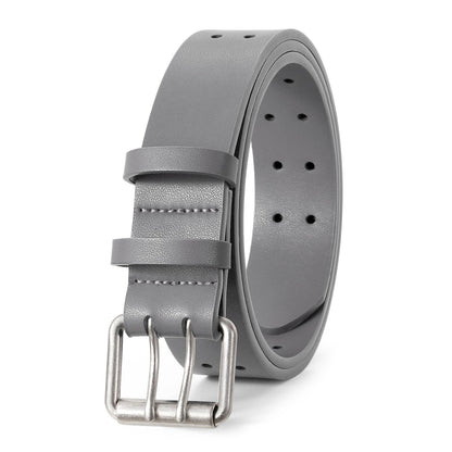 HOTJASGOOD Men Double Prong PU Leather Belt Casual Work Heavy Duty Belt Double Grommet Holes Belt for Jeans