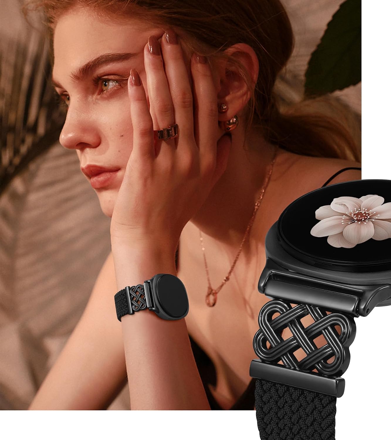HOTBraided Magnetic Band Compatible with Samsung Galaxy Watch 8 40mm 44mm/8 Classic 46mm Women Men, Celtic Metal Stretchy Elastic Dressy Nylon Bracelet Strap, No for Galaxy Ultra/7/6/5/4/3/2/1