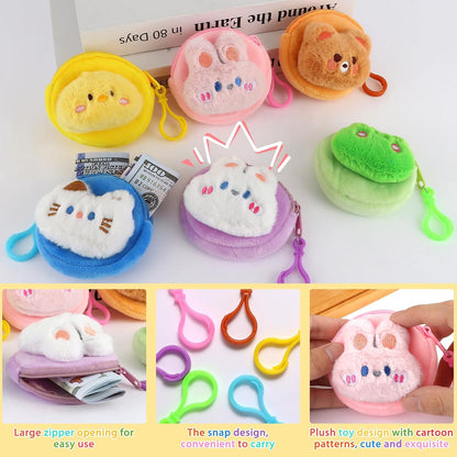 HOT24 Pcs Cute Coin Purse for Women, Kawaii Plush Coin Pouch, Mini Wallet with Zipper Keychain, Small Change Purse for Women on Back to School Halloween Christmas Exchange Gifts