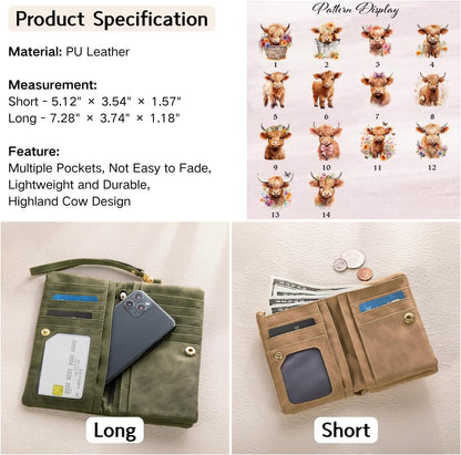 HOTCALLIE Personalized Wristlet Wallet with Cute Highland Cow Design and Name, PU Leather Credit Card Holder Wallet for Women, Travel Christmas Birthday Gift for Family Friend