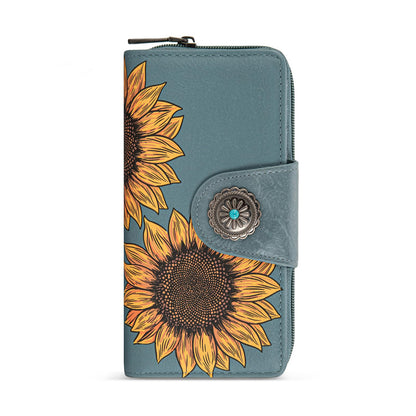 HOTMontana West Women's Wallets Western Sunflower Wallet Women Large Capacity Credit Card Wallet Ladies Female Bifold Clutch Wallets with ID Window and Coin Purse