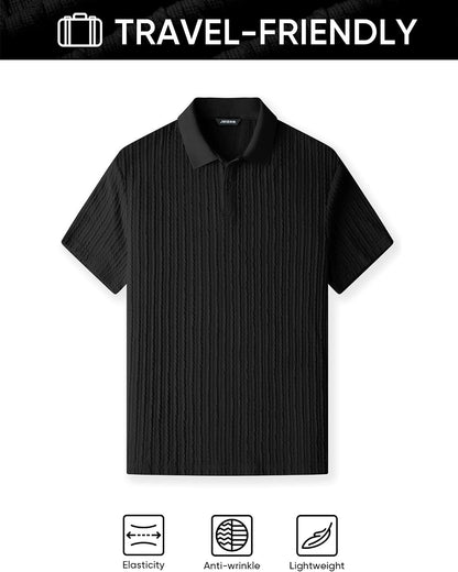 HOTJMIERR Mens Casual Polo Shirt Summer Short Sleeve Vacation Button Beach Knit Stretchy Golf Shirts