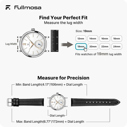 HOTFullmosa 19mm Quick Release Leather Watch Band | Traditional Smartwatch Replacement Strap for Women Men Formal Daily Commute, Black&Silver Buckle