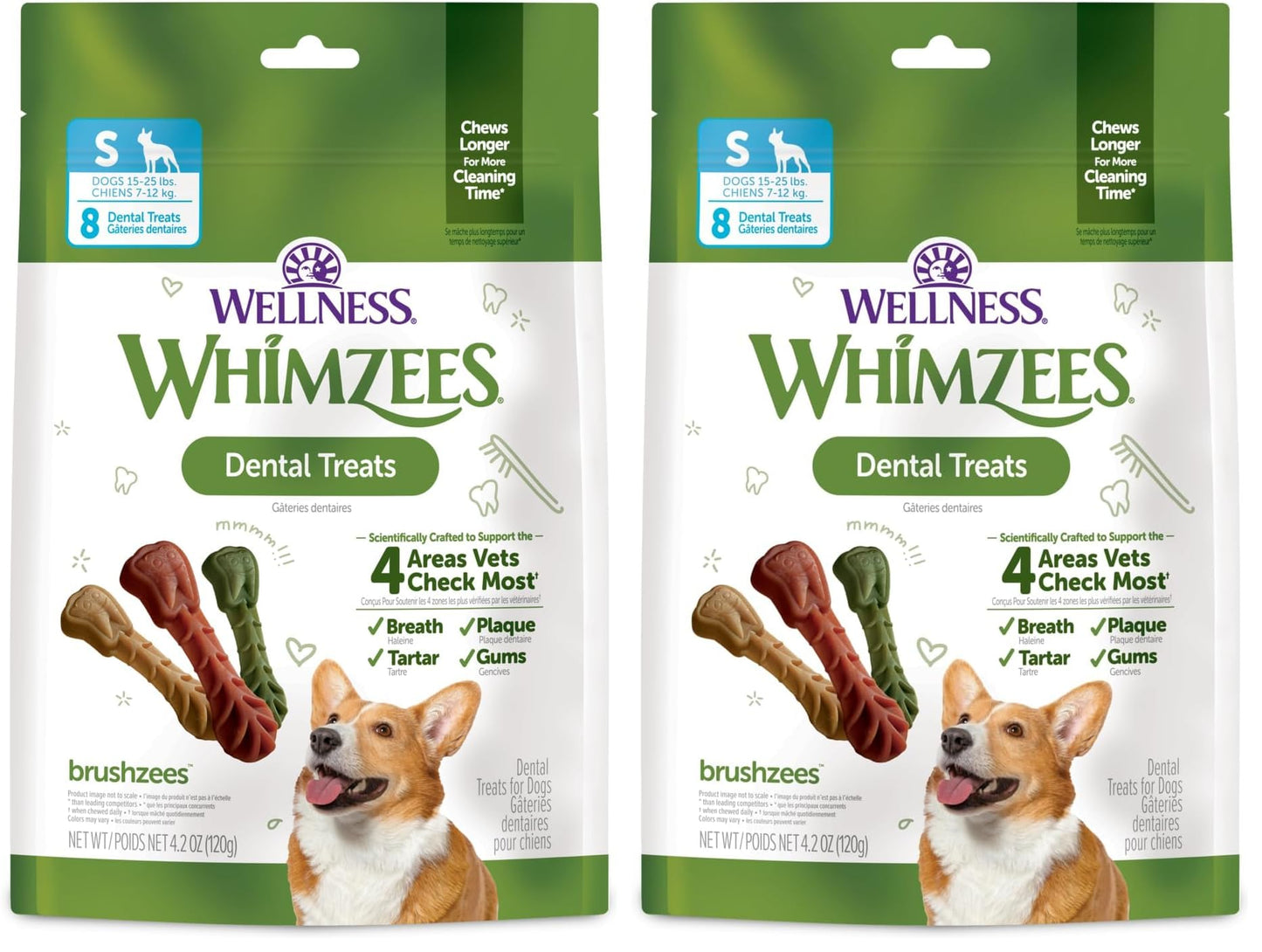 HOTWhimzees Wellness Brushzees Natural Dog Dental Treat, VOHC Accepted Chews, Freshens Breath, Extra-Small Size, 12.7 oz Bag, 48 Count