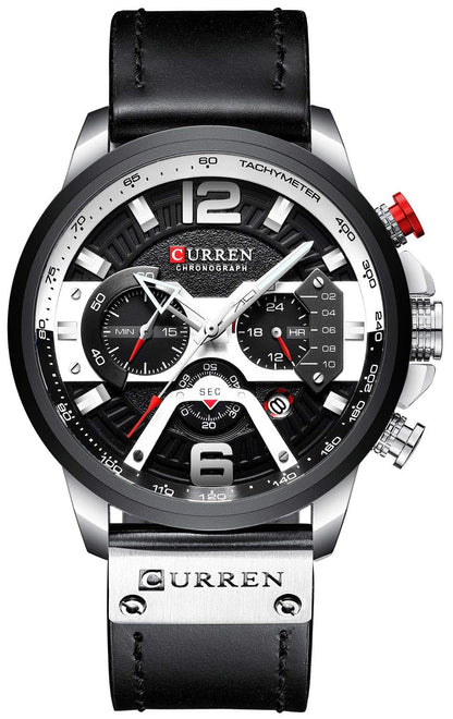 HOTFANMIS Mens Luxury Watches Business Chronograph Dress Waterproof Leather Strap Analog Quartz Wrist Watch