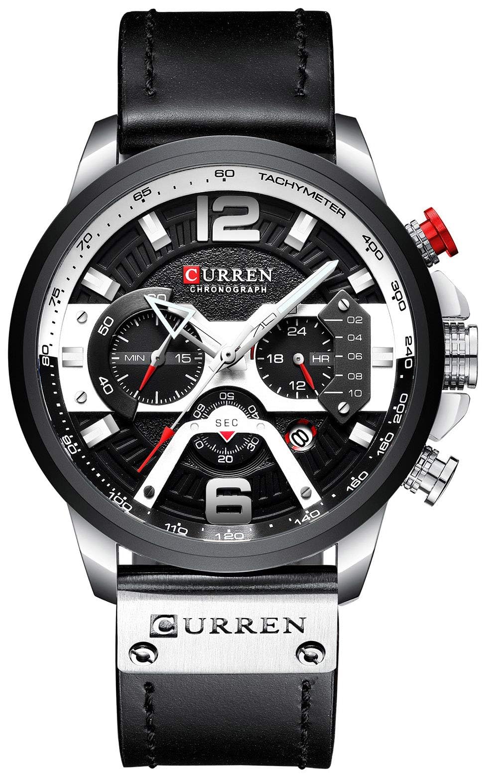 HOTFANMIS Mens Luxury Watches Business Chronograph Dress Waterproof Leather Strap Analog Quartz Wrist Watch