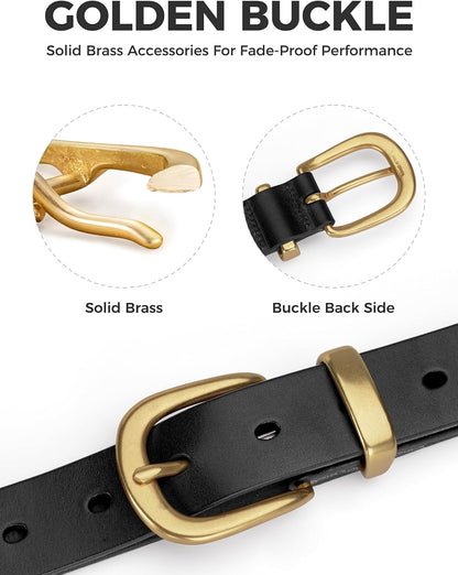 HOTWomens Belts for Jeans 1.1" Width Ladies Belts for Dresses Full Grain Leather Gold Buckle Belt Gift Box