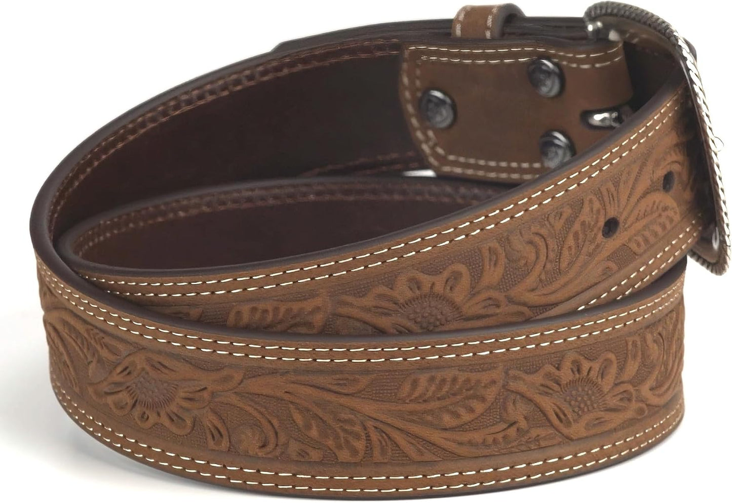 HOTARIAT Men's Leather Floral Embossed Belt