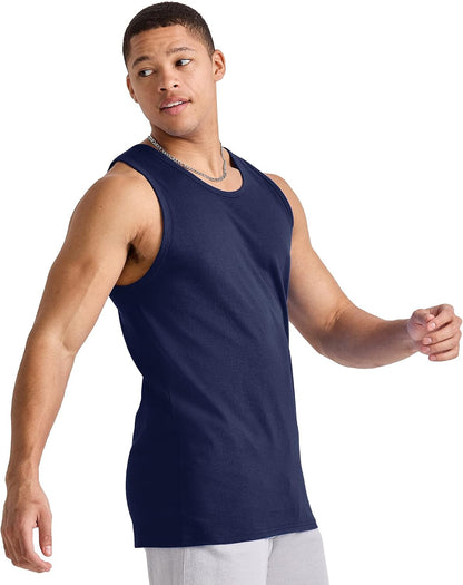 HOTHanes Men's Essentials Tank Top Pack, Midweight Cotton Tanks, Sleeveless Shirts, 3-Pack