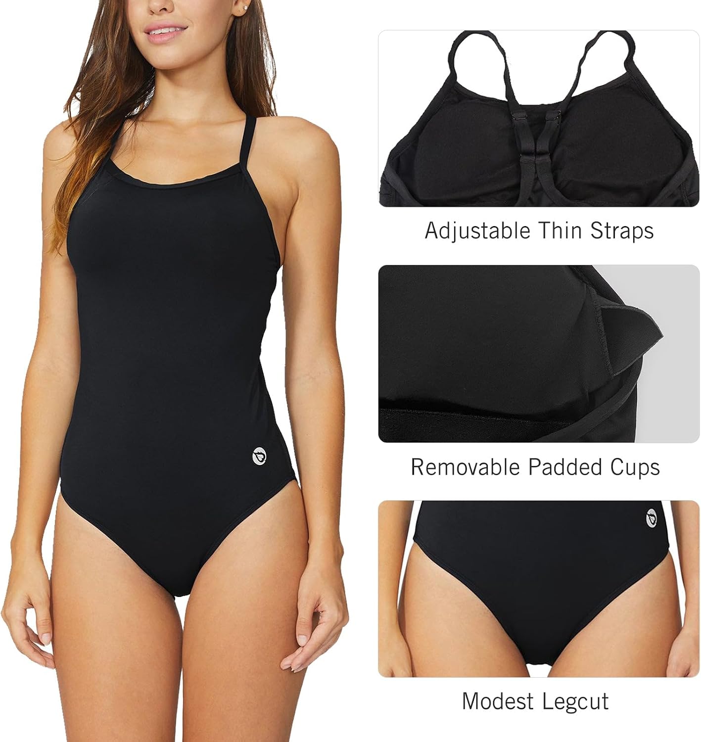 HOTbaleaf Women's Athletic Training Adjustable Strap One Piece Swimsuit | UPF 50+;Quick Dry;Moderate Coverage;Removable Padded;Adjustable Straps;Keyhole Back;Good for Swimming,Surfing,Diving,Training