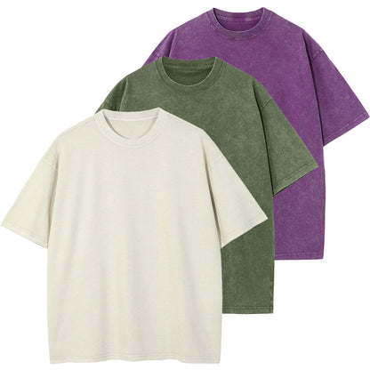 HOTMen's Cotton T-Shirts Oversized Unisex Short Sleeves Casual Loose Wash Solid Basic Tee Tops