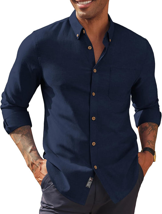 HOTPJ PAUL JONES Mens Oxford Button Down Shirt Long Sleeve Shirt | Mens Dress Shirts Untucked, Breathable, Wear-Resistant, Regular Fit, Classic Business Casual Formal Wear, with Chest Pocket