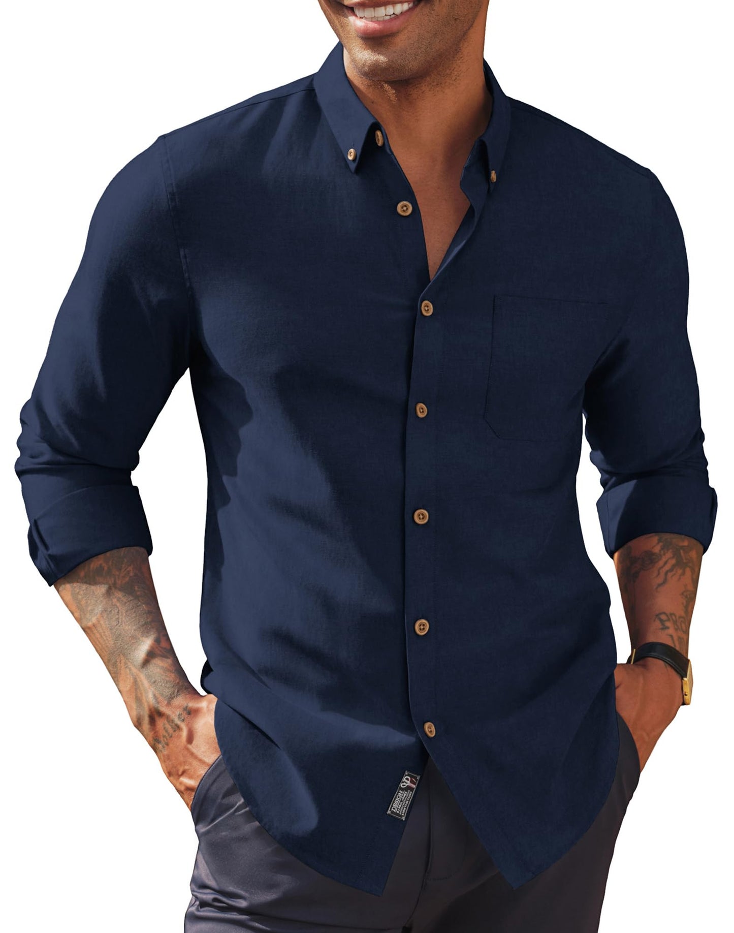 HOTPJ PAUL JONES Mens Oxford Button Down Shirt Long Sleeve Shirt | Mens Dress Shirts Untucked, Breathable, Wear-Resistant, Regular Fit, Classic Business Casual Formal Wear, with Chest Pocket