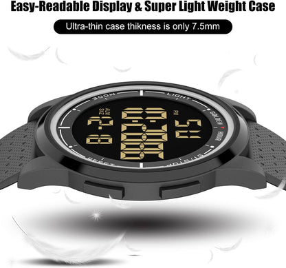 HOTGOLDEN HOUR Ultra-Thin Minimalist Sports Waterproof Digital Watches Men with Wide-Angle Display Rubber Strap Wrist Watch for Men Women