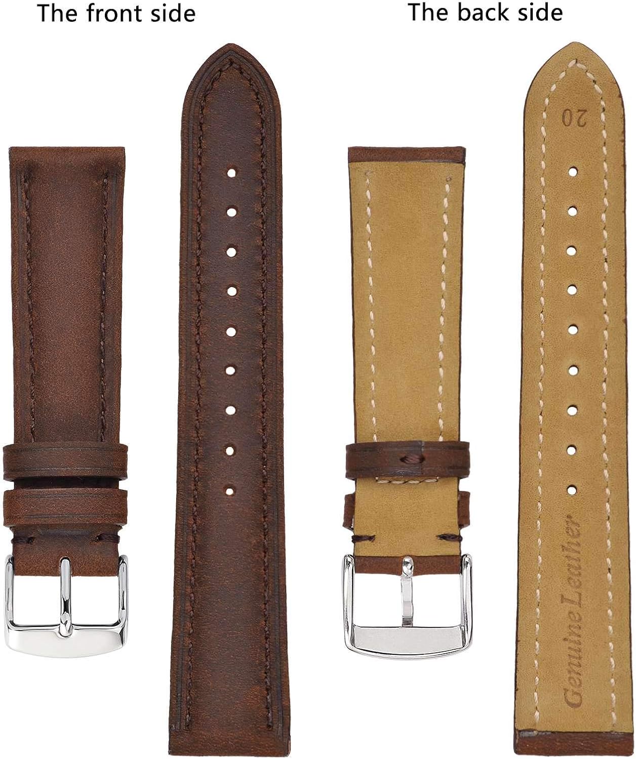 HOTBISONSTRAP Watch Strap, Vintage Leather Replacement Bracelet, Band Width-14mm 15mm 16mm 17mm 18mm 19mm 20mm 21mm 22mm 23mm 24mm
