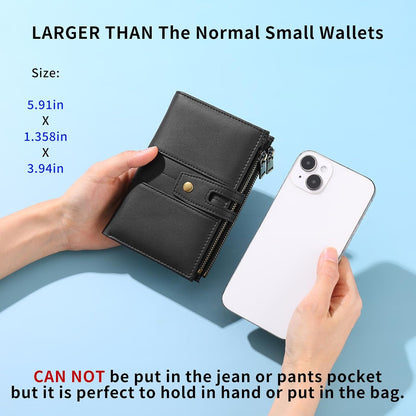 HOTGAEKEAO Wallets for Women Leather RFID Blocking Bifold Double Zipper Pockets Wallet Card Case Purse with 4 ID Windows