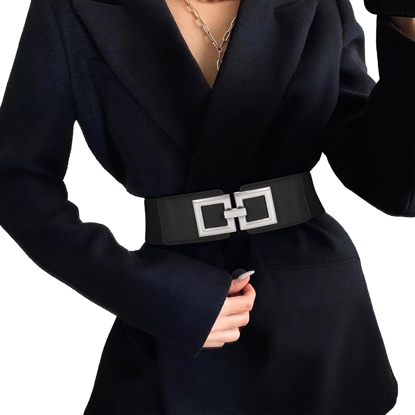 HOTWide Belts for Women Fashion Elastic Belt for Dresses Vintage Waist Belt Ladies Stretchy Belt Gold Buckle