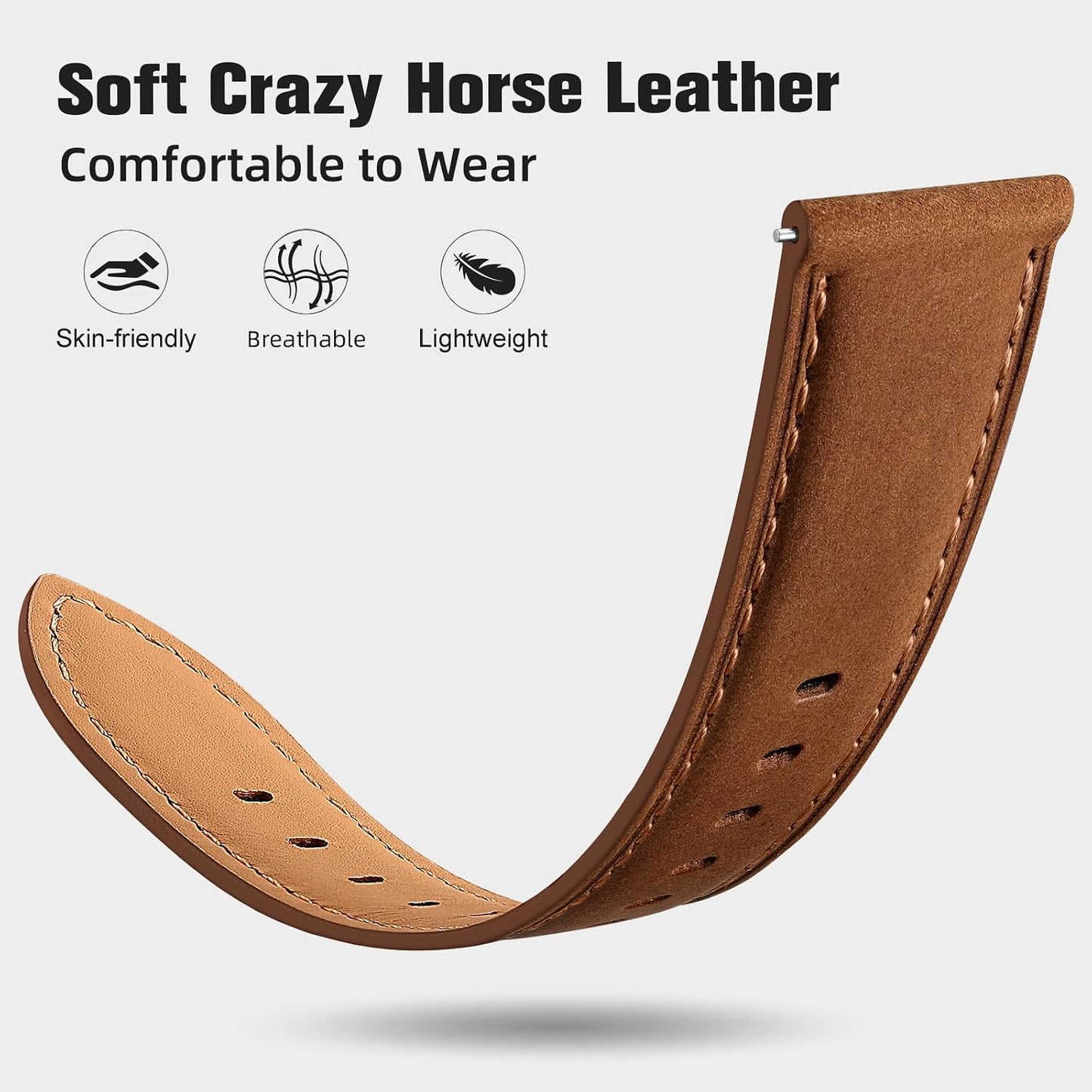 HOTGEAK 20mm 18mm 22mm Leather Band Compatible with Garmin Vivoactive 5/6/4/3 Watch Bands, Venu 4/Venu 3S/2S, Quick Release Vintage Genuine Leather Strap for Venu 3/2/Forerunner 265/165 Men Women