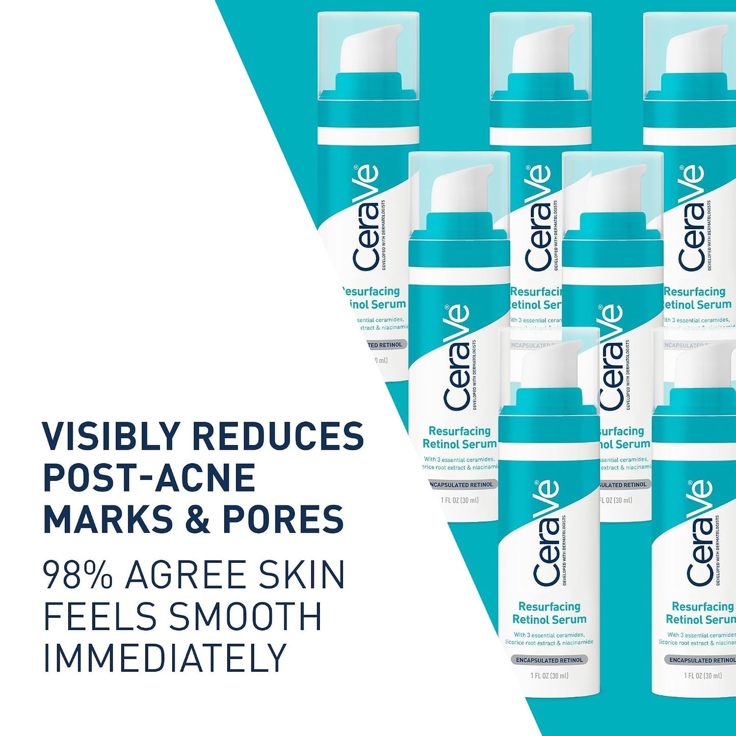 HOTCeraVe Resurfacing Retinol Serum For Post Acne Marks, Formulated With Licorice Root Extract & Niacinamide, Brightening Serum & Pore Minimizer For Face, Post Acne Skin Barrier Repair, Non-Comedogenic